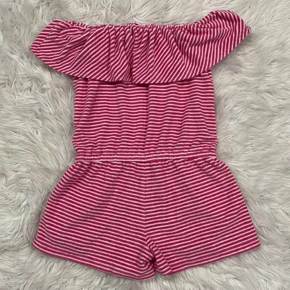 Ralph Lauren Girls Pink And White Strapless Ruffle Romper Sz M
